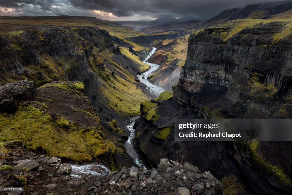 The Haifoss valley at sunset - Iceland