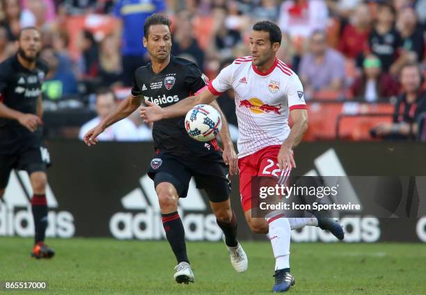 New York Red Bulls midfielder Dilly Duka gets in front of D.C. United midfielder Marcelo Sarvas during D.C United's final MLS match at RFK Stadium...