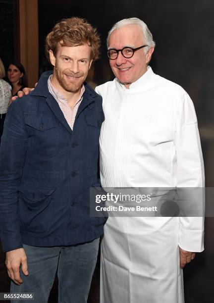 Tom Aikens and Alain Ducasse attend 10th anniversary of Alain Ducasse at The Dorchester on October 23, 2017 in London, England.