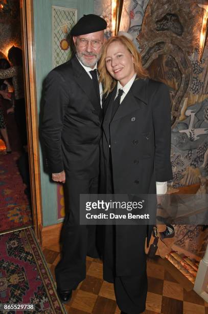 Darren Gerrish and Sarah Mower attend The Fashion Awards 2017 nominees party in partnership with Swarovski at 5 Hertford Street on October 23, 2017...