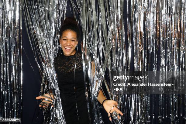 Celia Sasic is pictured inside the photo booth prior to The Best FIFA Football Awards at The London Palladium on October 23, 2017 in London, England.