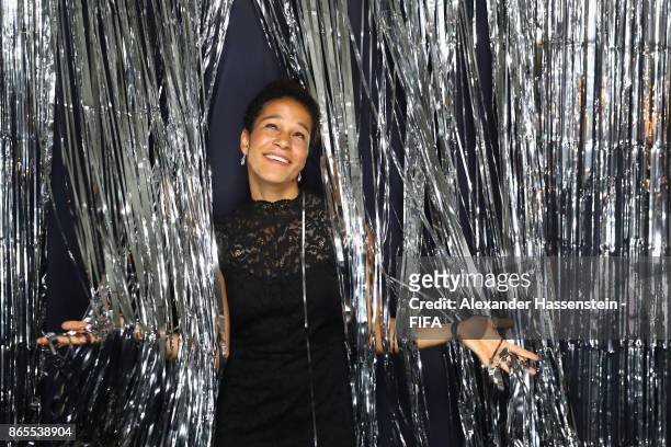 Celia Sasic is pictured inside the photo booth prior to The Best FIFA Football Awards at The London Palladium on October 23, 2017 in London, England.