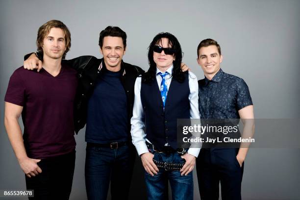 Subject Greg Sestro, actor/director James Franco, subject Tommy Wiseau, and actor Dave Franco from the film, "The Disaster Artist," pose for a...