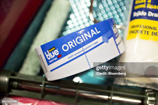 Roll of 3M Co. Scotch Blue brand painters tape is arranged for a photograph in Tiskilwa, Illinois, U.S., on Monday, Oct. 23, 2017. 3M is scheduled to...