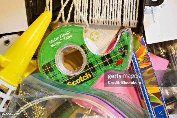 Roll of 3M Co. Scotch brand transparent tape is arranged for a photograph in Tiskilwa, Illinois, U.S., on Monday, Oct. 23, 2017. 3M is scheduled to...