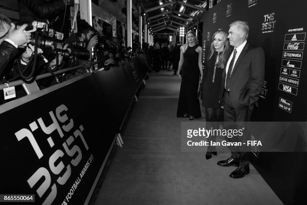 Carlo Ancelotti and wife Mariann Barrena McClay arrives on the green carpet for The Best FIFA Football Awards at The London Palladium on October 23,...
