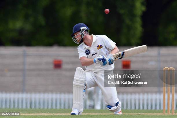 James Neesham of Otago ducks under a bouncer during the Plunket Shield match between Canterbury and the Otago Volts on October 24, 2017 in...