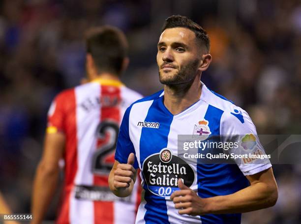 Lucas Perez of Deportivo de La Coruna looks on during the La Liga match between Deportivo La Coruna and Girona at Riazor Stadium on October 23, 2017...