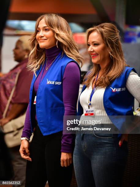 Jennifer Lopez and Leah Remini seen on location for 'Second Act' on October 23, 2017 in New York City.