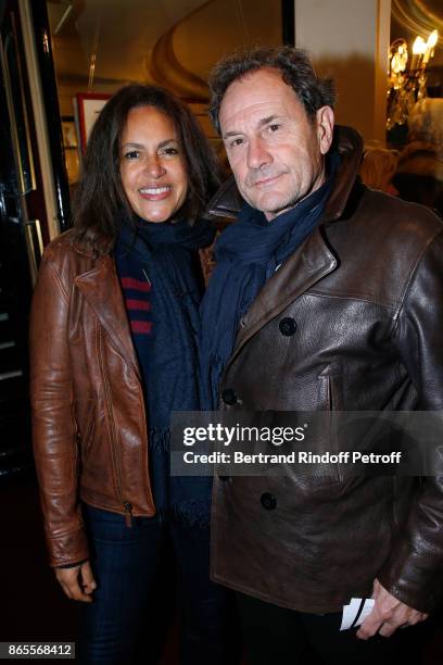 Francis Lombrail with his wife Viktor Lazlo attend the "Ramses II" Theater Play at Theatre des Bouffes Parisiens on October 23, 2017 in Paris, France.