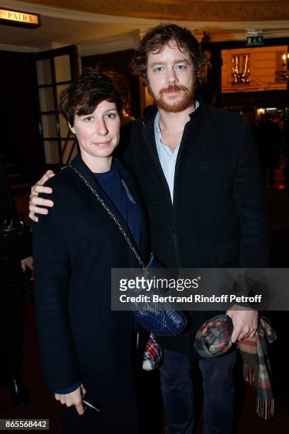 Gael Giraudeau and his wife attend the "Ramses II" Theater Play at Theatre des Bouffes Parisiens on October 23, 2017 in Paris, France.