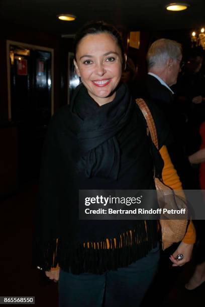 Host Sandrine Quetier attends the "Ramses II" Theater Play at Theatre des Bouffes Parisiens on October 23, 2017 in Paris, France.