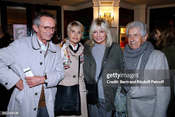 Director Patrice Leconte, his wife Agnes Beraud, Philippe Gildas and his wife Maryse Gildas attend the "Ramses II" Theater Play at Theatre des...