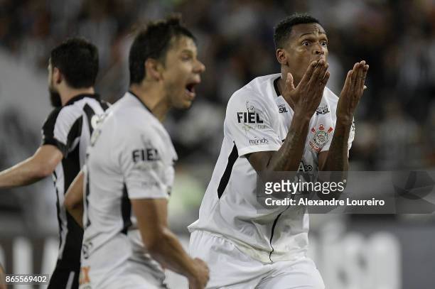 Jo and Angel Romero of Corinthians yells during the match between Botafogo and Corinthians as part of Brasileirao Series A 2017 at Engenhao Stadium...