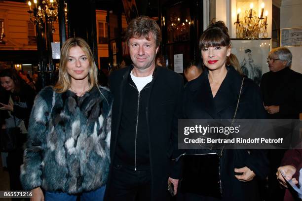 President of the Theatre de Paris, Richard Caillat and Mathilda May attend the "Ramses II" Theater Play at Theatre des Bouffes Parisiens on October...