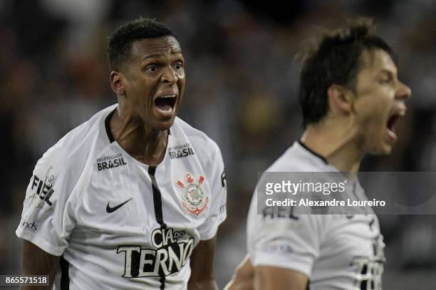 Jo and Angel Romero of Corinthians react during the match between Botafogo and Corinthians as part of Brasileirao Series A 2017 at Engenhao Stadium...