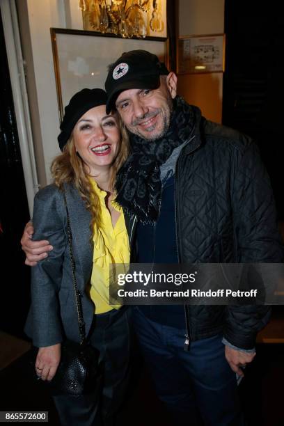 Christelle Chollet and her husband Remy Caccia attend the "Ramses II" Theater Play at Theatre des Bouffes Parisiens on October 23, 2017 in Paris,...