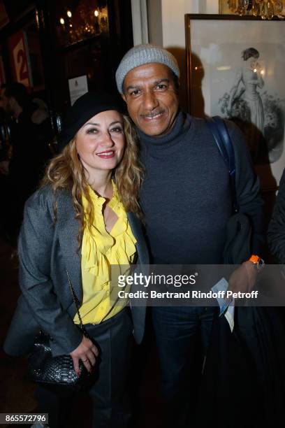 Christelle Chollet and Pascal Legitimus attend the "Ramses II" Theater Play at Theatre des Bouffes Parisiens on October 23, 2017 in Paris, France.