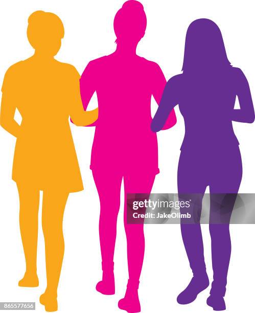 illustrations, cliparts, dessins animés et icônes de trois filles marchant silhouette - trois personnes