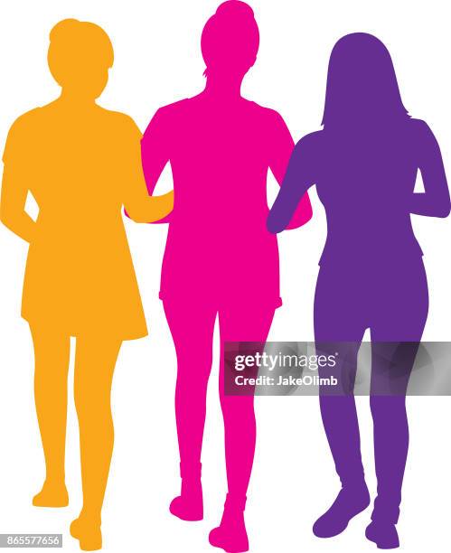 three girls walking silhouette - three people silhouette stock illustrations