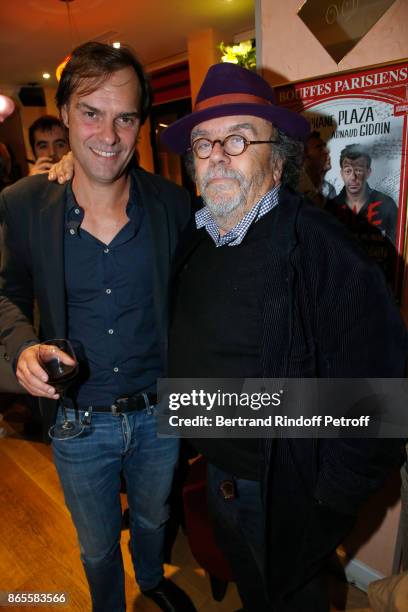 Autor of the piece, Sebastien Thiery and Jean-Michel Ribes attend the "Ramses II" Theater Play at Theatre des Bouffes Parisiens on October 23, 2017...