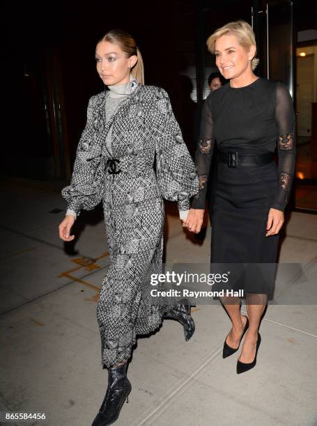 Model Gigi Hadid and Yolanda Hadid are seen walking in Soho on October 23, 2017 in New York City.