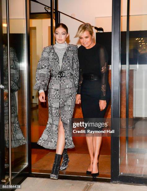 Model Gigi Hadid and Yolanda Hadid are seen walking in Soho on October 23, 2017 in New York City.