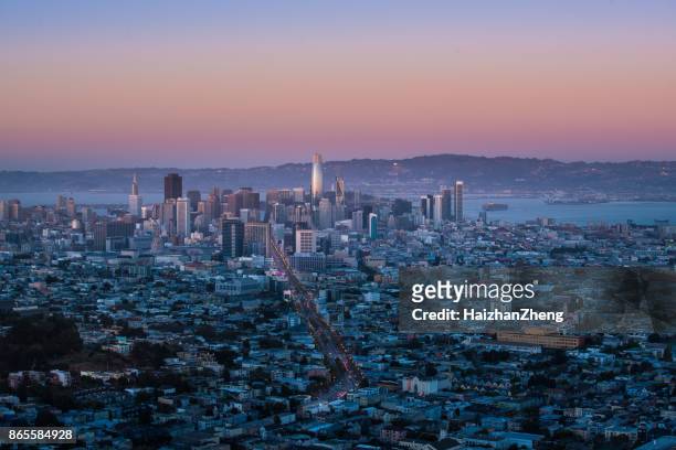 san francisco cityscape at night - twin peaks stock pictures, royalty-free photos & images