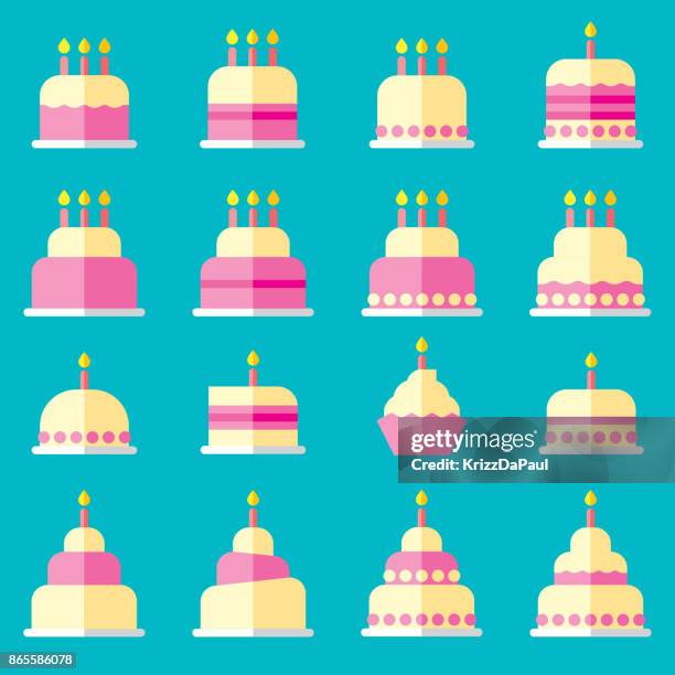 ilustrações, clipart, desenhos animados e ícones de ícones plana de bolo de aniversário - vela de aniversário