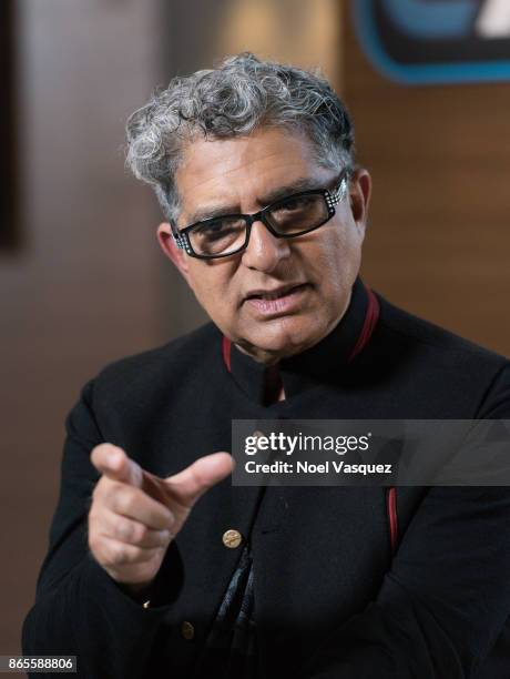 Deepak Chopra visits "Extra" at Universal Studios Hollywood on October 23, 2017 in Universal City, California.