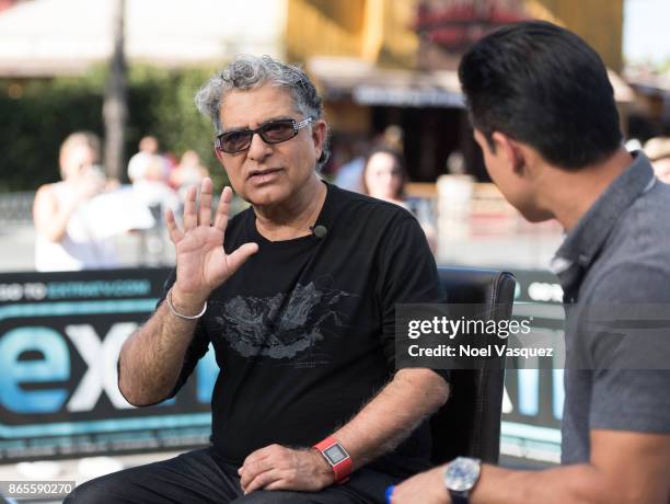 Deepak Chopra visits "Extra" at Universal Studios Hollywood on October 23, 2017 in Universal City, California.