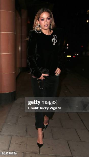 Rita Ora seen celebrating her sister's birthday party at C restaurant on October 23, 2017 in London, England.