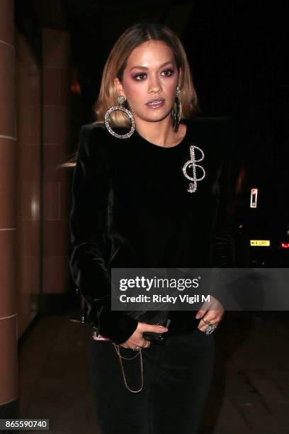 Rita Ora seen celebrating her sister's birthday party at C restaurant on October 23, 2017 in London, England.