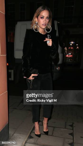 Rita Ora seen celebrating her sister's birthday party at C restaurant on October 23, 2017 in London, England.