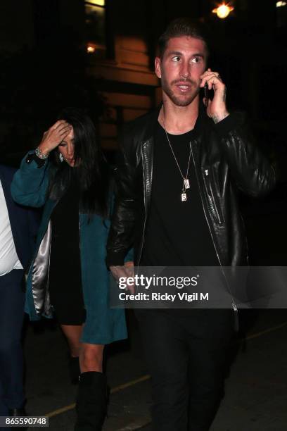 Pilar Rubio and Sergio Ramos seen arriving back at their hotel after the Best FIFA Football Awards on October 23, 2017 in London, England.