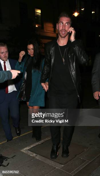 Pilar Rubio and Sergio Ramos seen arriving back at their hotel after the Best FIFA Football Awards on October 23, 2017 in London, England.