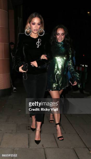 Rita and Elena Ora seen celebrating Elena's Birthday party at C restaurant on October 23, 2017 in London, England.