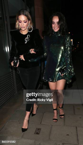 Rita and Elena Ora seen celebrating Elena's Birthday party at C restaurant on October 23, 2017 in London, England.