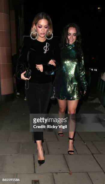 Rita and Elena Ora seen celebrating Elena's Birthday party at C restaurant on October 23, 2017 in London, England.