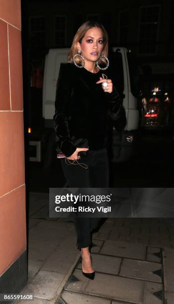 Rita Ora seen celebrating her sister's Birthday party at C restaurant on October 23, 2017 in London, England.