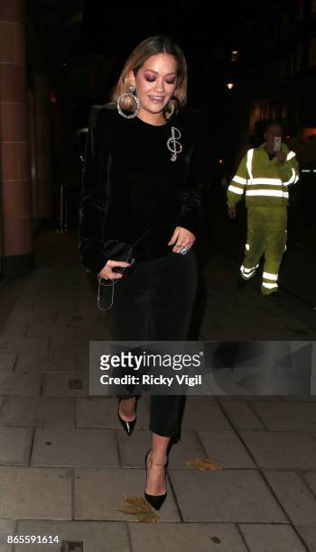 Rita Ora seen celebrating her sister's Birthday party at C restaurant on October 23, 2017 in London, England.