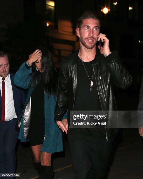 Pilar Rubio and Sergio Ramos seen arriving back at their hotel after the Best FIFA Football Awards on October 23, 2017 in London, England.