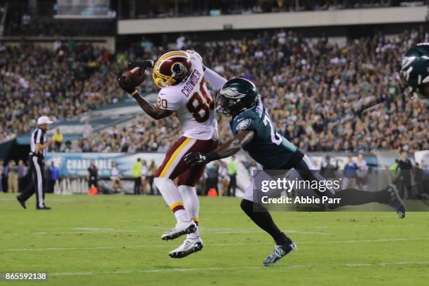 Jamison Crowder of the Washington Redskins catches the ball against Malcolm Jenkins of the Philadelphia Eagles during the second quarter of the game...