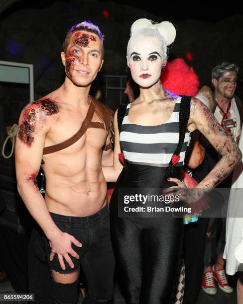 Julian David and Anna Hofbauer attends the Halloween party hosted by Natascha Ochsenknecht at Berlin Dungeon on October 23, 2017 in Berlin, Germany.