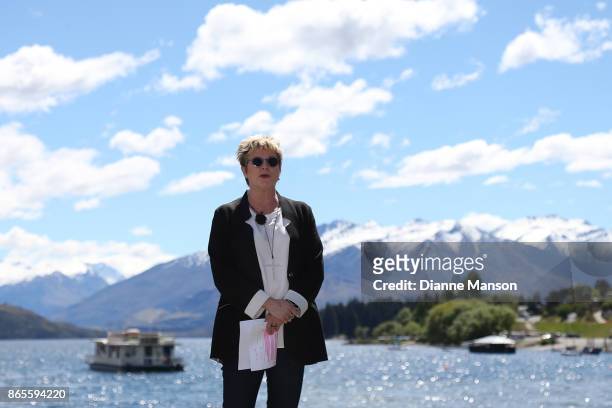 Kereyn Smith speaks to guests and the media during the Winter Olympic Games NZ Selection Announcement on October 24, 2017 in Wanaka, New Zealand.