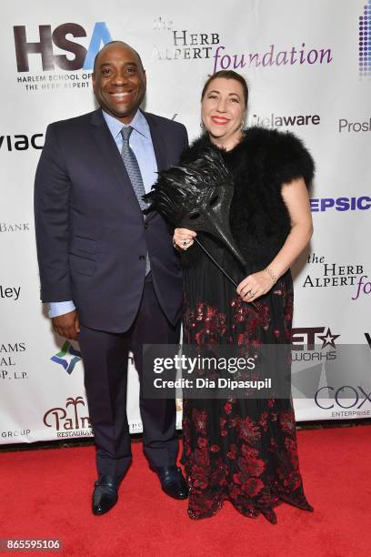 Board Member Luis Penalver and Elizabeth Penalver attend HSA Masquerade Ball on October 23, 2017 at The Plaza Hotel in New York City.