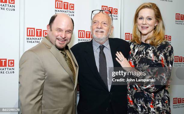 Jason Alexander, honoree, Hal Prince and Laura Linney attend 2017 Manhattan Theatre Club Fall Benefit at 583 Park Avenue on October 23, 2017 in New...
