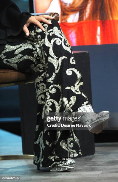 Singer Sheila E., shoe detail, visits Build to discuss her new album 'Iconic: Message 4 America' at Build Studio on October 23, 2017 in New York City.