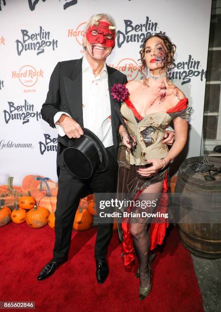 Jo Groebel and Daniela Dany Michalski attend the Halloween party hosted by Natascha Ochsenknecht at Berlin Dungeon on October 23, 2017 in Berlin,...