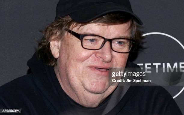 Filmmaker Michael Moore attends the "Flint" New York screening at NeueHouse Madison Square on October 23, 2017 in New York City.